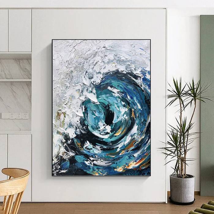 Ocean_Blue_Gray_White_Textured_Artwork_4WQEB wall art